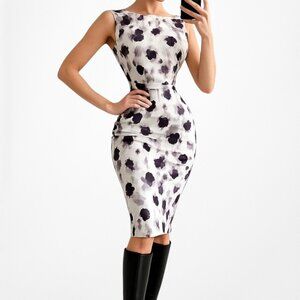 Vintage Y2K Purple White Printed Satin Bodycon Dress Size 4P/M